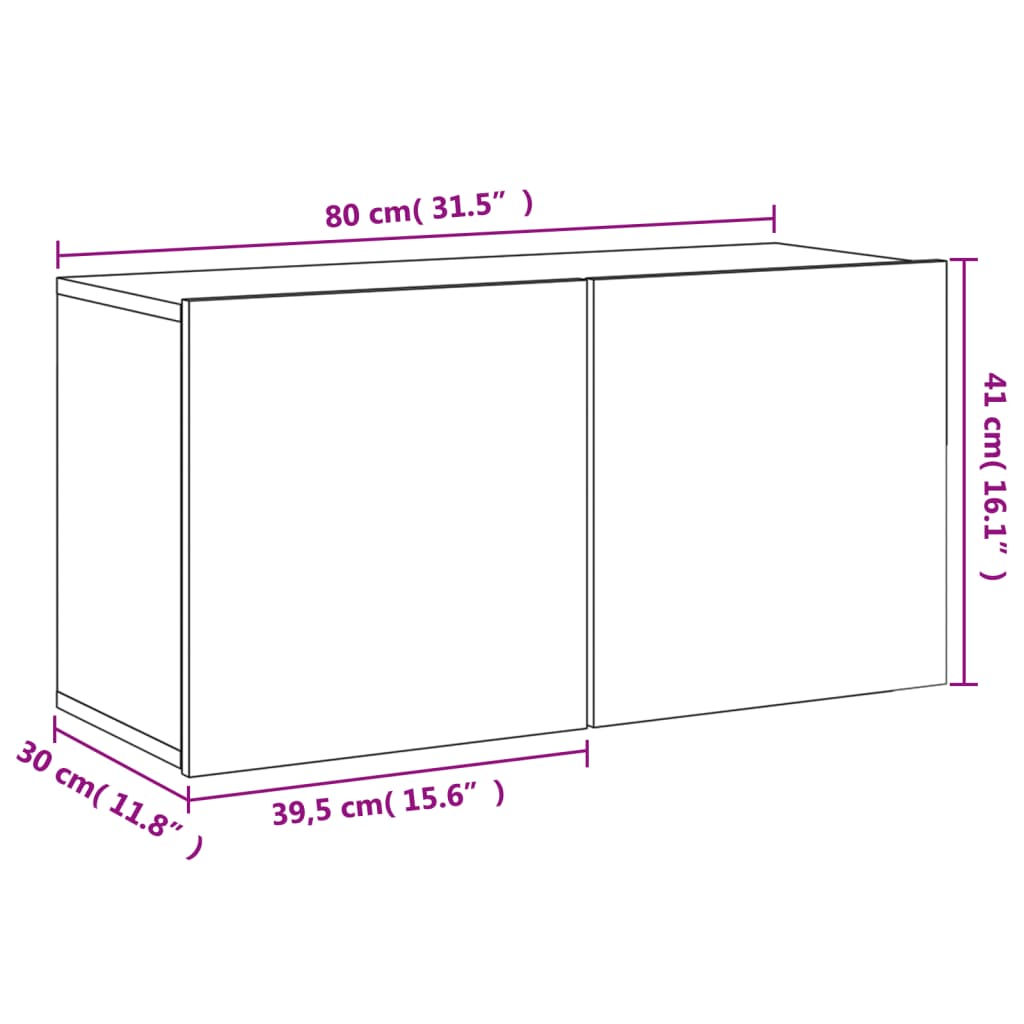 vidaXL Prie sienos montuojama TV spintelė, ąžuolo spalvos, 80x30x41cm