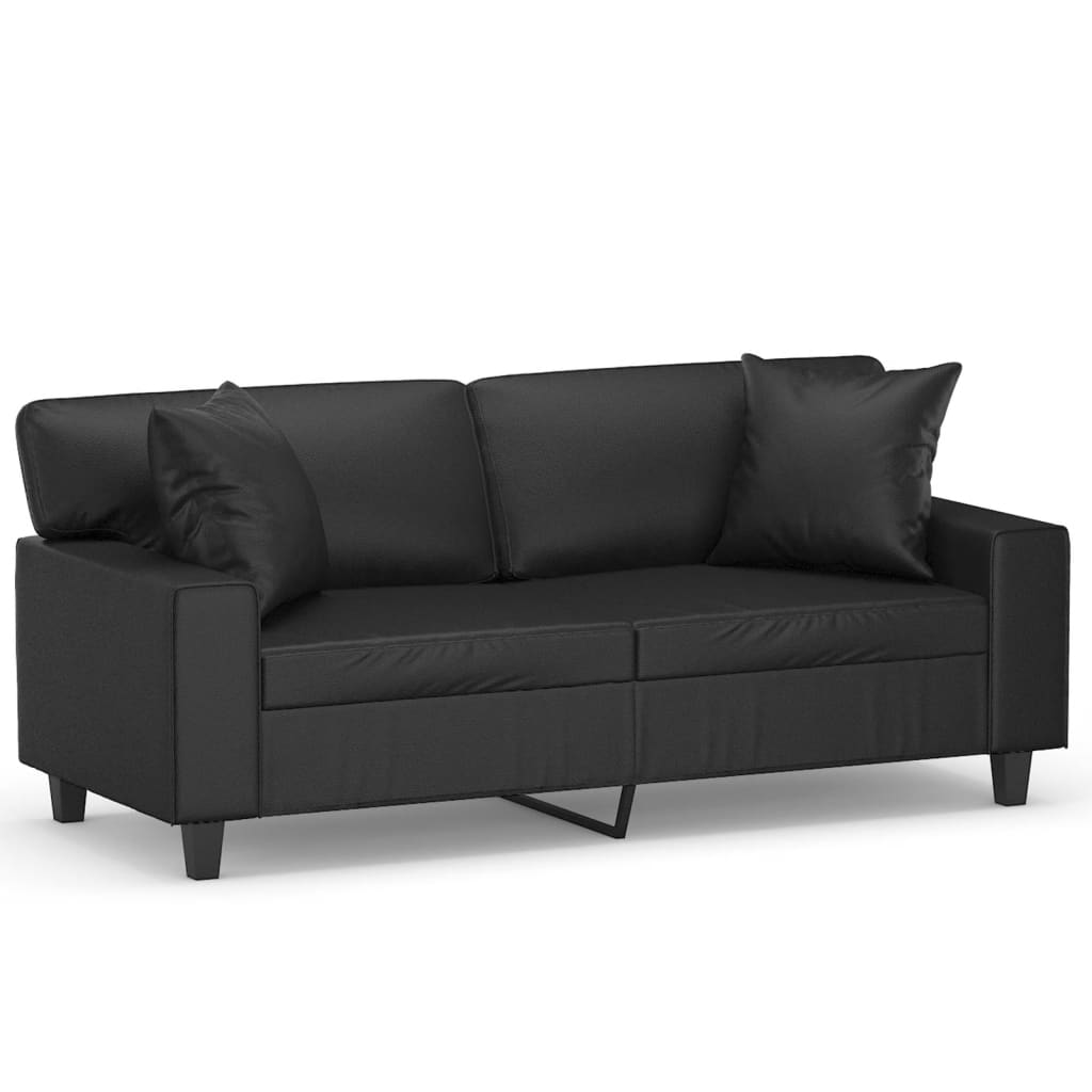 vidaXL Dvivietė sofa su pagalvėlėmis, juoda, 140cm, dirbtinė oda