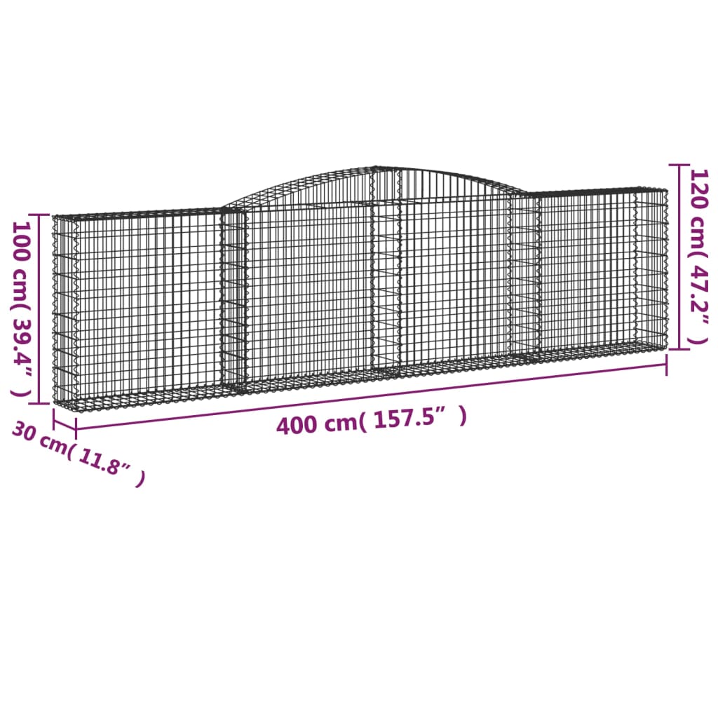 vidaXL Išlenkti gabiono krepšiai, 5vnt., 400x30x100/120cm, geležis