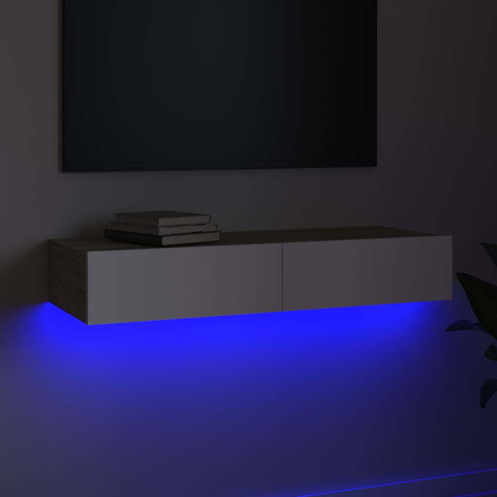 vidaXL Televizoriaus spintelė su LED, balta ir ąžuolo, 90x35x15,5cm