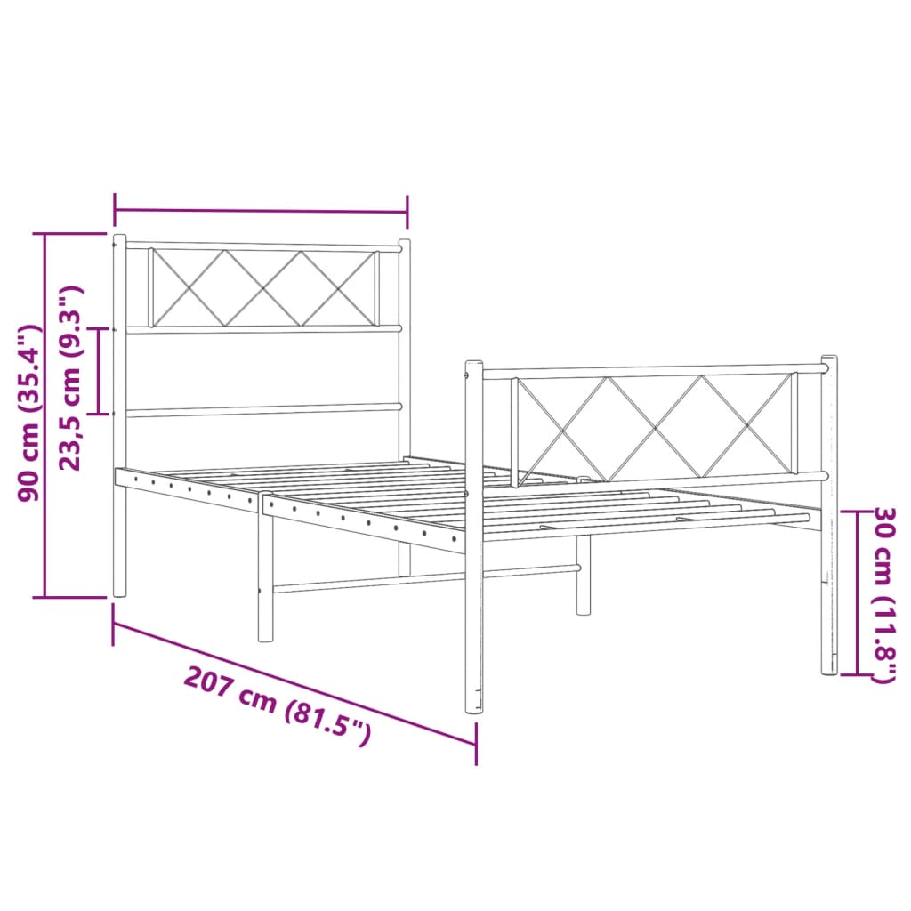 vidaXL Lovos rėmas su galvūgaliu/kojūgaliu, baltas, 100x200cm, metalas