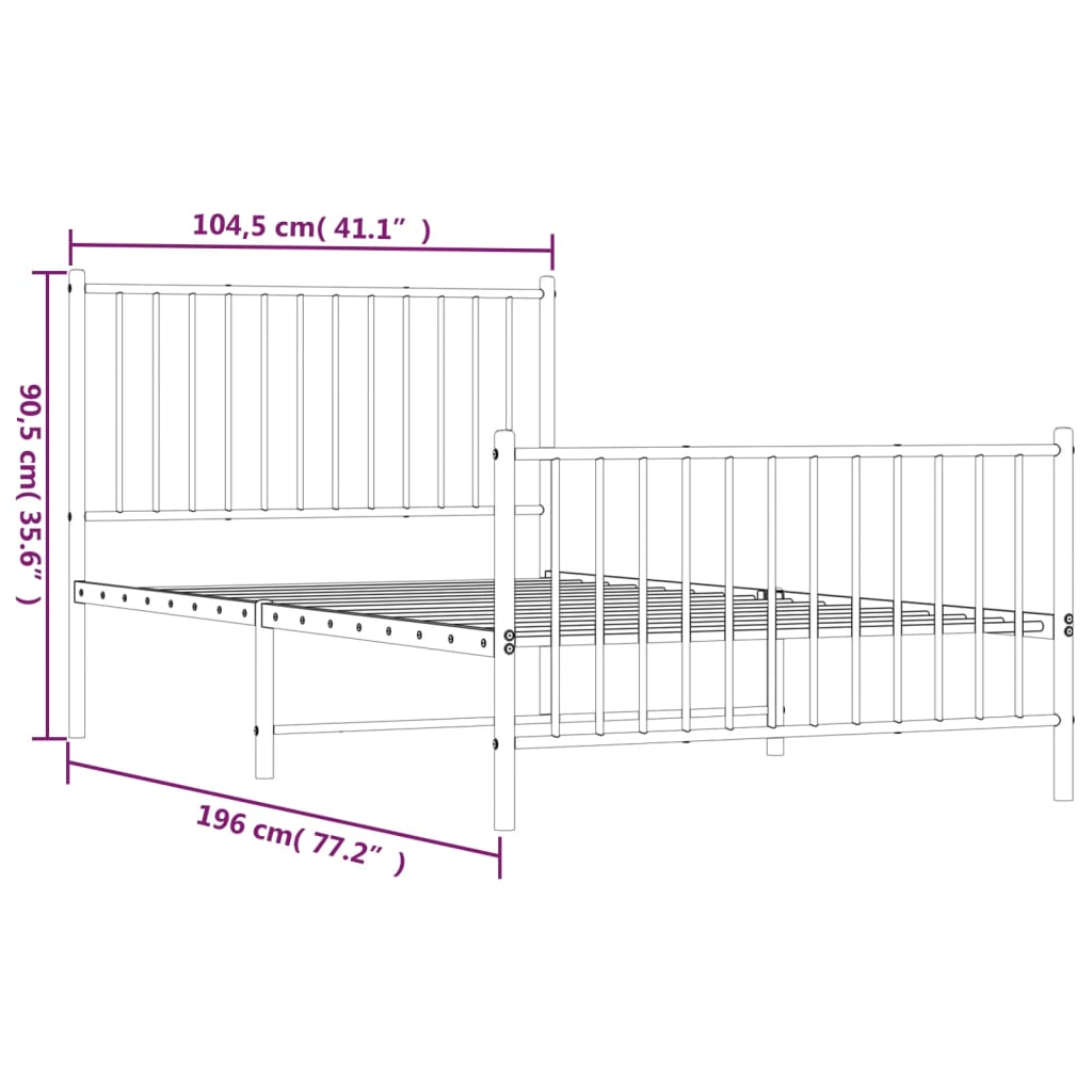 vidaXL Lovos rėmas su galvūgaliu/kojūgaliu, juodas, 100x190cm, metalas