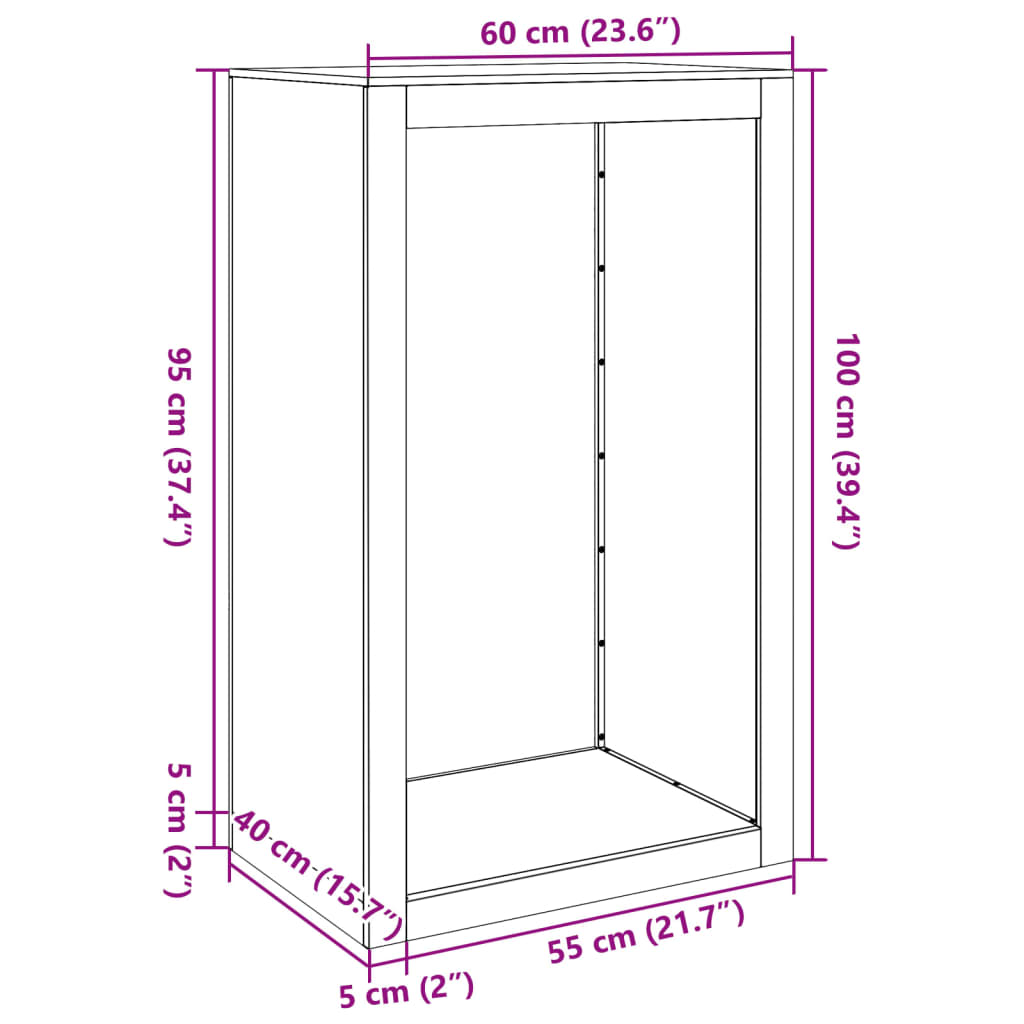 vidaXL Stovas malkoms, juodos spalvos, 60x40x100cm, plienas