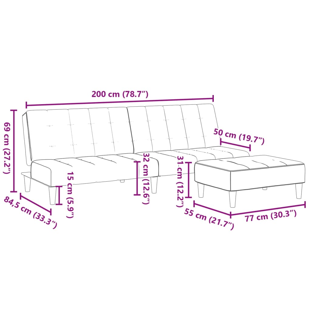 vidaXL Dvivietė sofa-lova su pakoja, šviesiai pilkos spalvos, aksomas