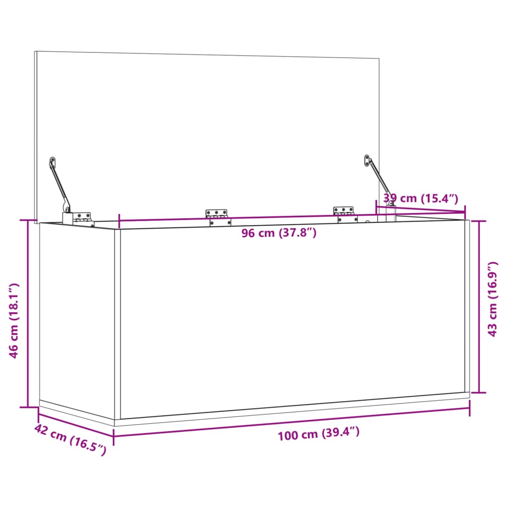 vidaXL Daiktadėžė, betono pilka, 100x42x46cm, apdirbta mediena