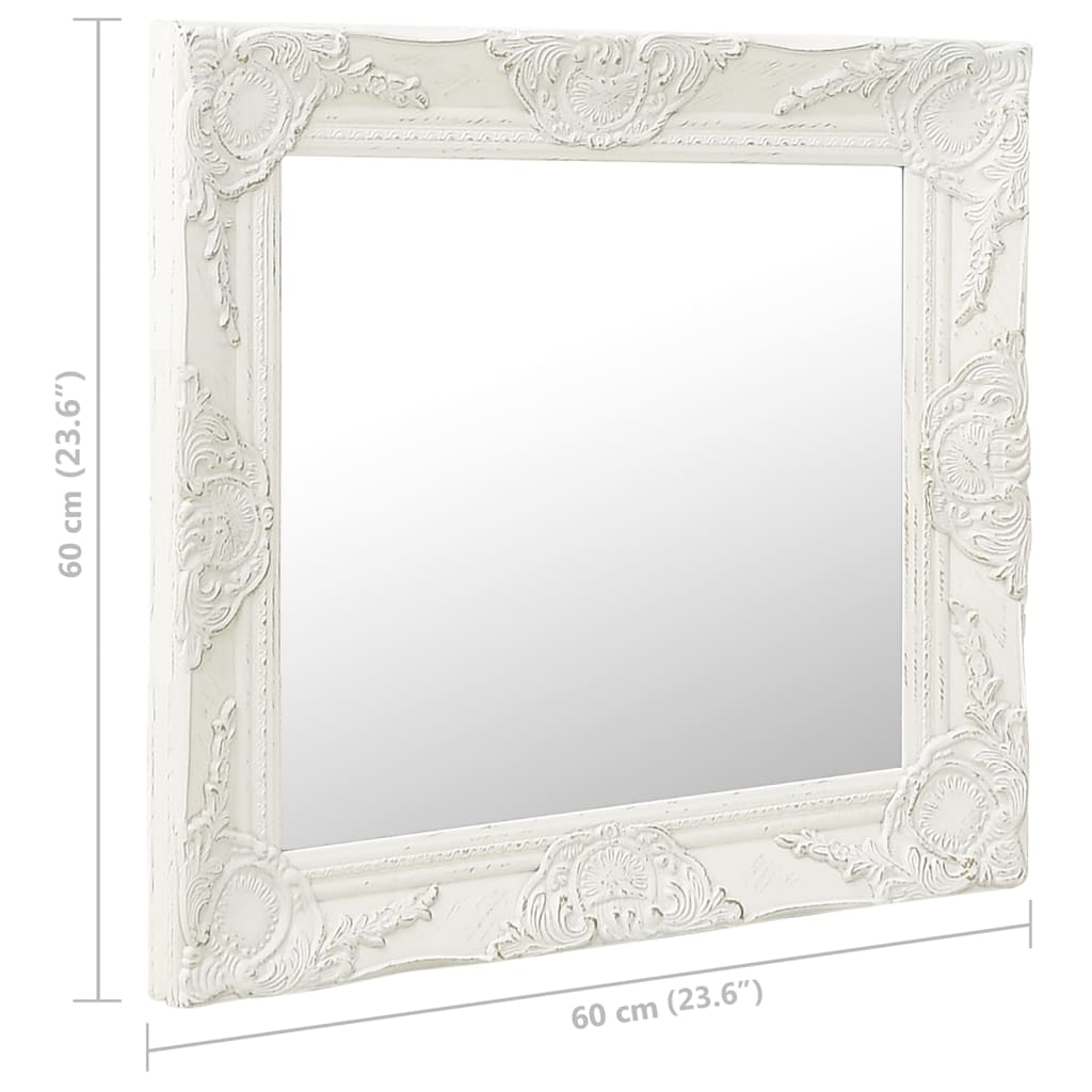 vidaXL Sieninis veidrodis, baltas, 60x60cm, barokinis stilius