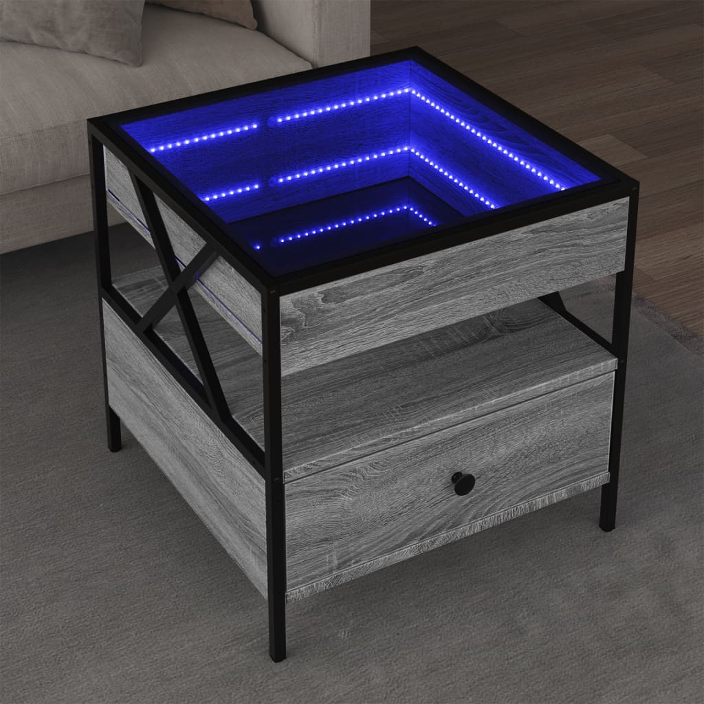 vidaXL Kavos staliukas su Infinity LED lemputėmis, pilkas, 50x50x51cm