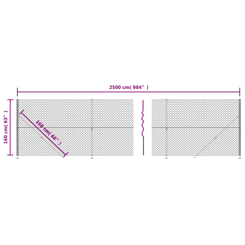 vidaXL Tinklinė tvora su flanšais, sidabrinės spalvos, 1,6x25m