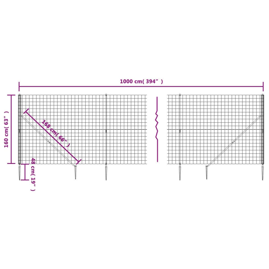 vidaXL Vielinė tinklinė tvora su smaigais, antracito spalvos, 1,6x10m