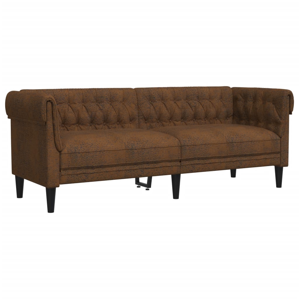 vidaXL Trivietė chesterfield sofa, rudos spalvos, audinys