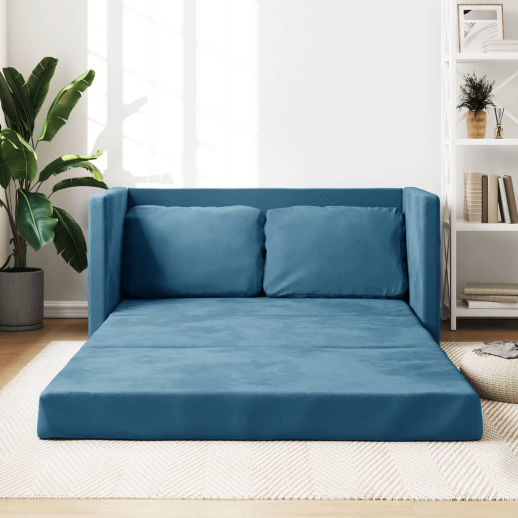 vidaXL Grindų sofa-lova, 2-1, mėlynos spalvos, 122x204x55cm, aksomas