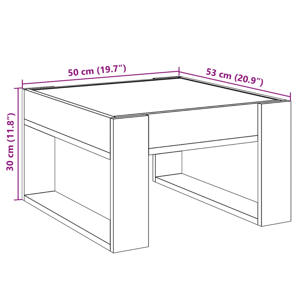 vidaXL Kavos staliukas su Infinity LED lemputėmis, pilkas, 50x53x30cm