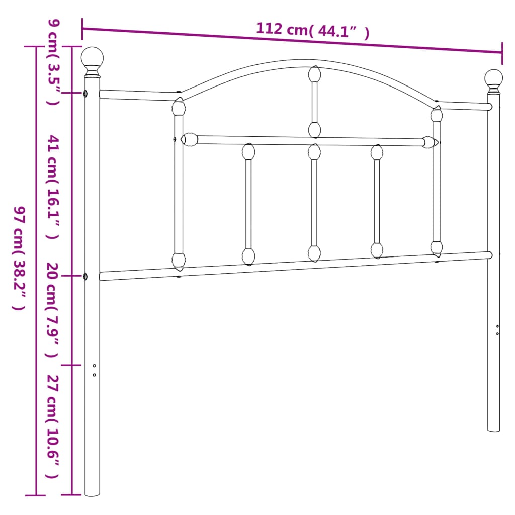 vidaXL Metalinis galvūgalis, baltos spalvos, 107cm