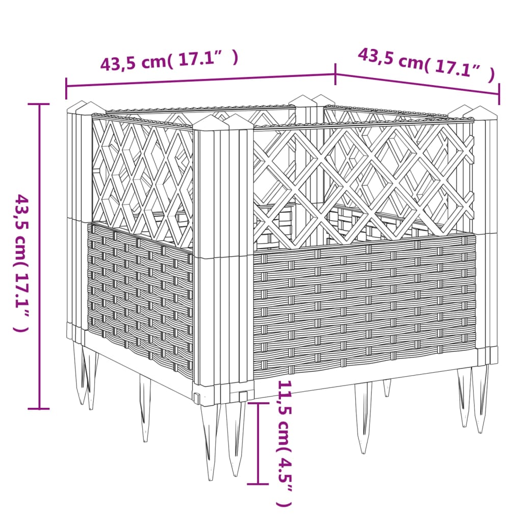 vidaXL Sodo lovelis su kuoliukais, pilkas, 43,5x43,5x43,5cm, PP