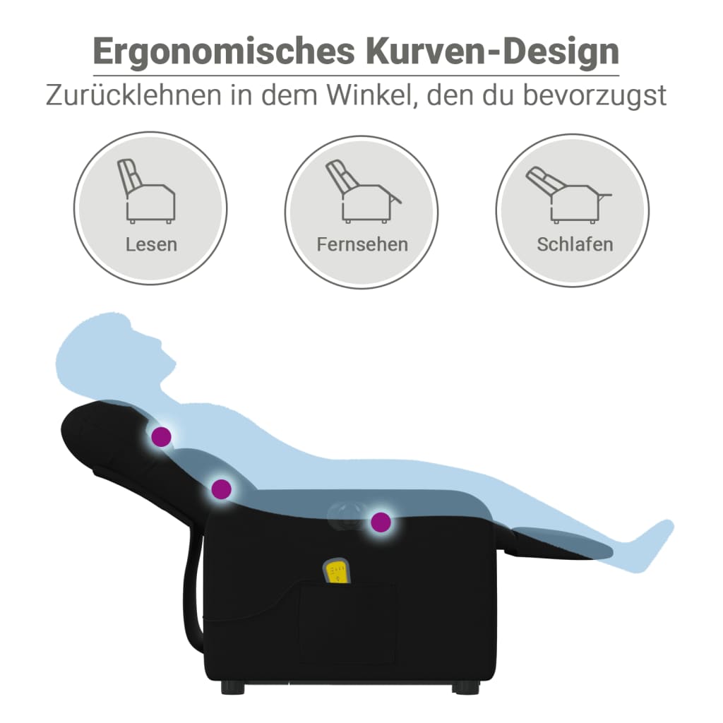 vidaXL Atsistojantis elektrinis masažinis krėslas, juodas, audinys