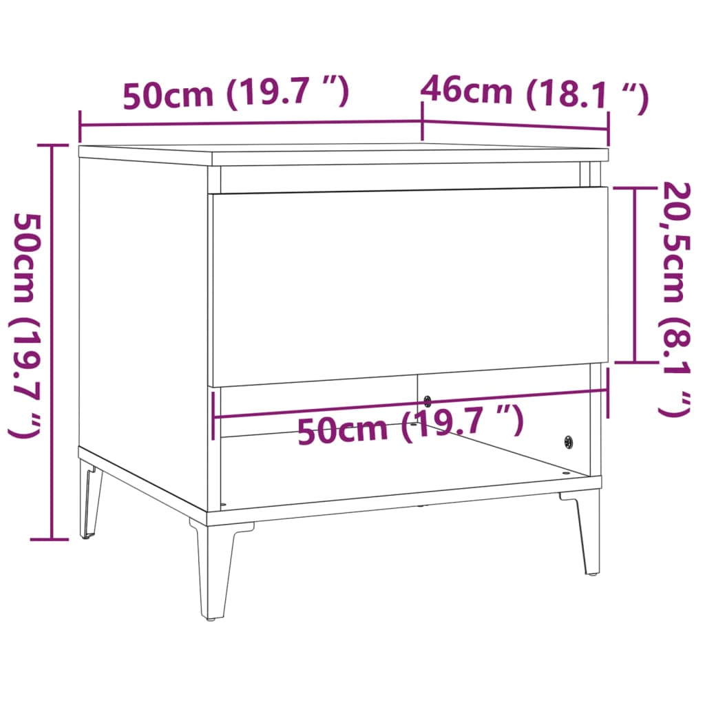 vidaXL Šoniniai staliukai, 2vnt., balti, 50x46x50cm, apdirbta mediena