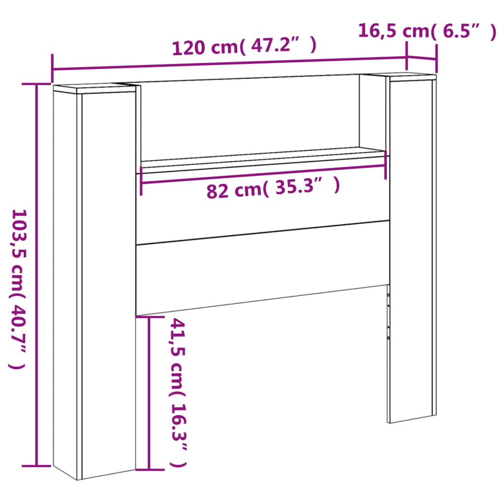 vidaXL Galvūgalis-spintelė su LED, dūminio ąžuolo, 120x16,5x103,5cm