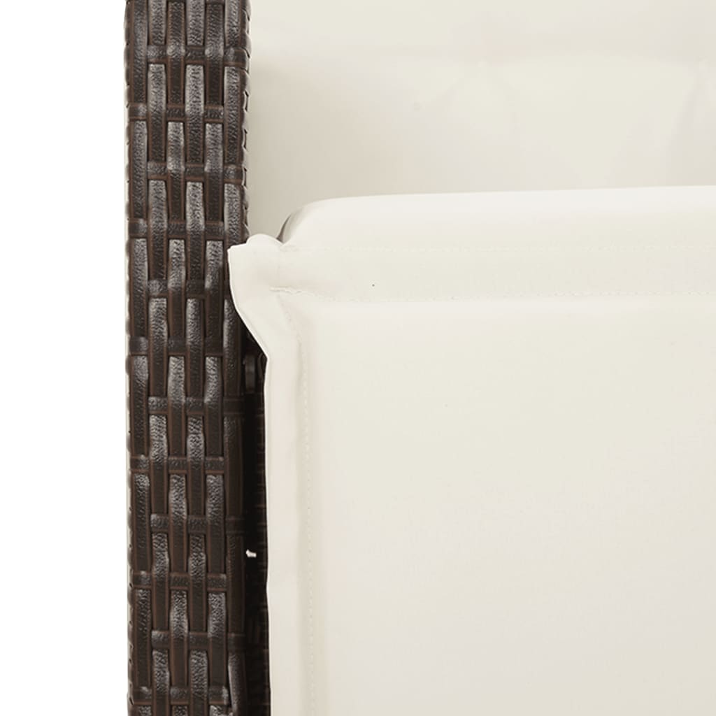 vidaXL Bistro komplektas su pagalvėlėmis, 3 dalių, rudas, poliratanas