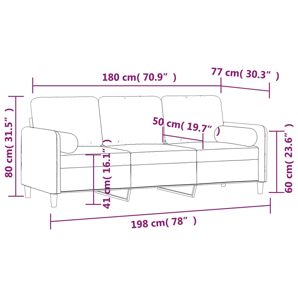 vidaXL Trivietė sofa su pagalvėmis, tamsiai pilka, 180cm, aksomas