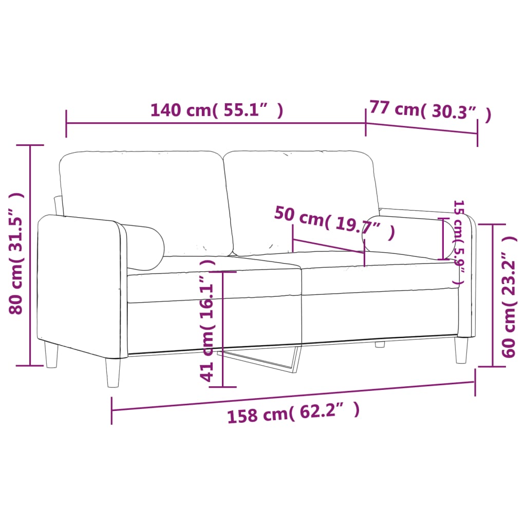 vidaXL Dvivietė sofa su pagalvėlėmis, juodos spalvos, 140cm, aksomas