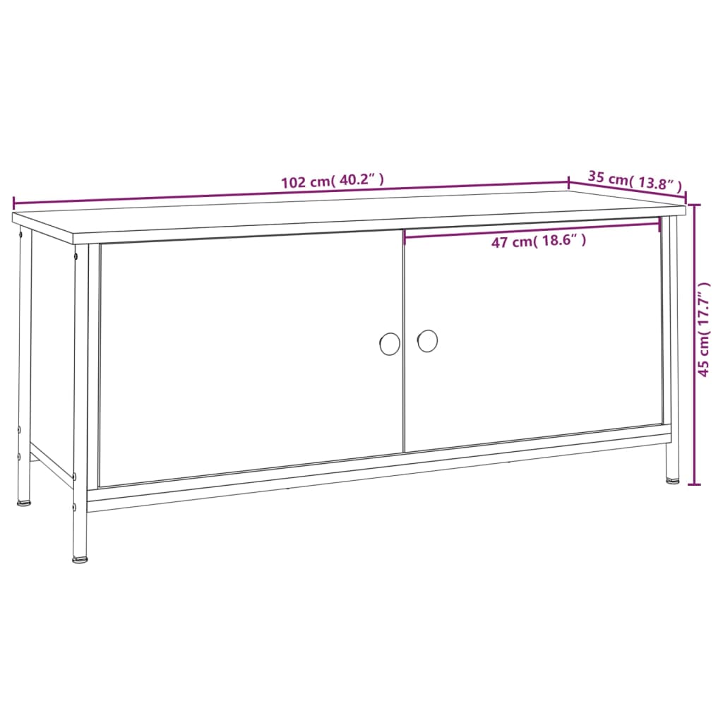 vidaXL TV spintelė su durelėmis, juoda, 102x35x45cm, apdirbta mediena