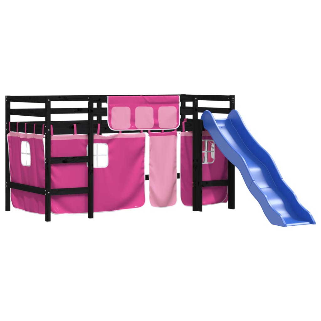 vidaXL Aukšta vaikiška lova su užuolaidomis, rožinė, 90x200cm, pušis