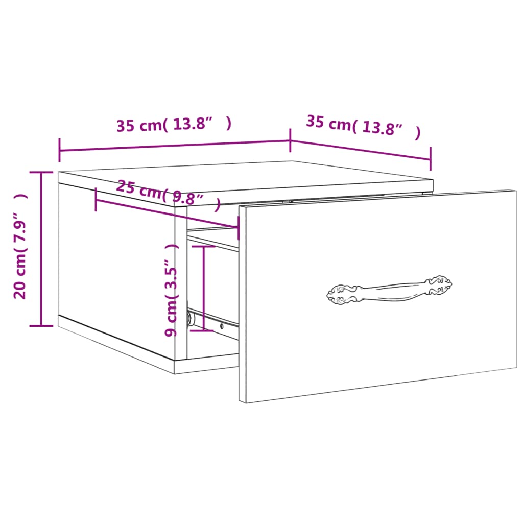 vidaXL Sieninės naktinės spintelės, 2vnt., baltos, 35x35x20cm