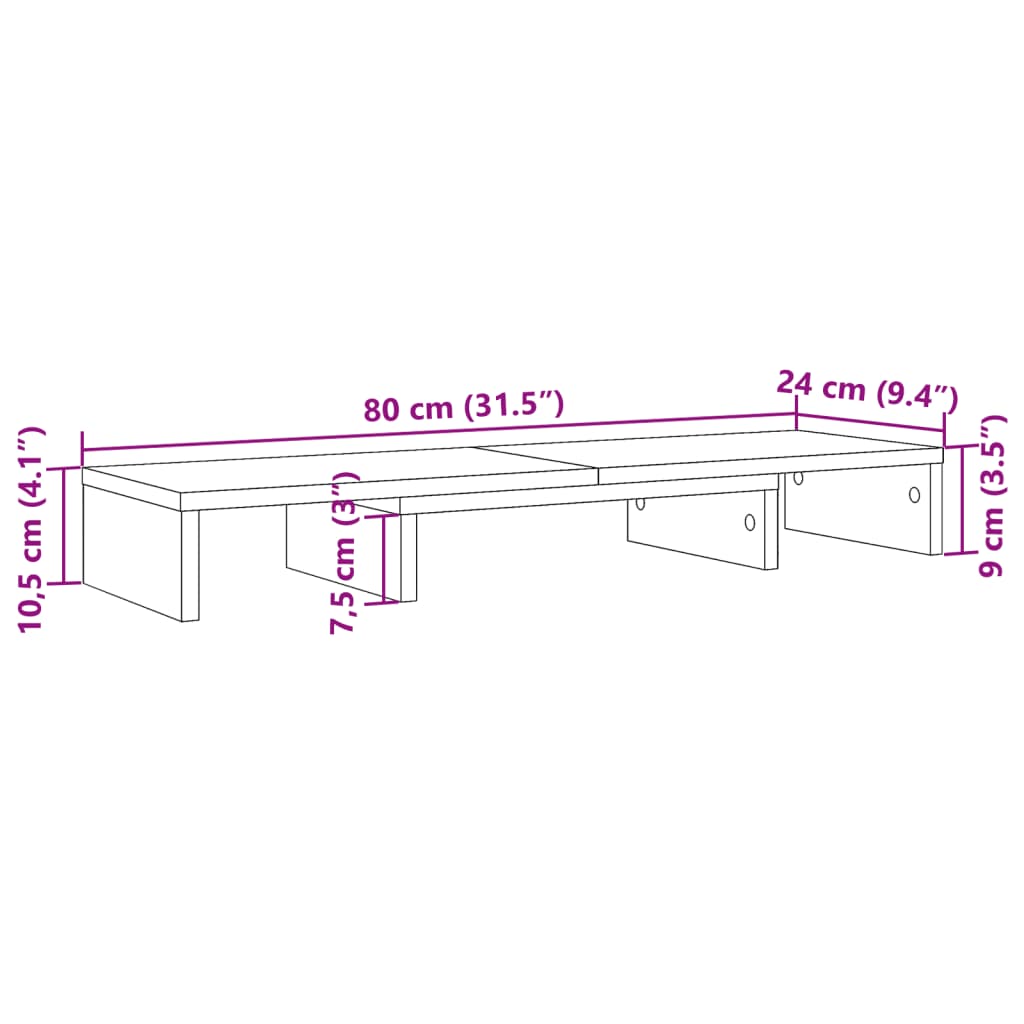 vidaXL Monitoriaus stovas, medienos, 80x24x10,5cm, apdirbta mediena