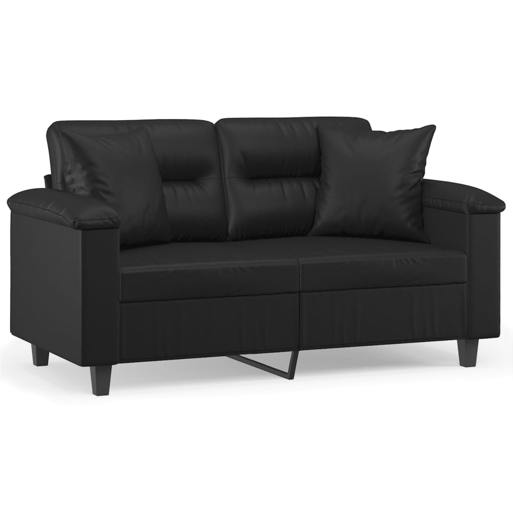 vidaXL Dvivietė sofa su pagalvėlėmis, juoda, 120cm, dirbtinė oda