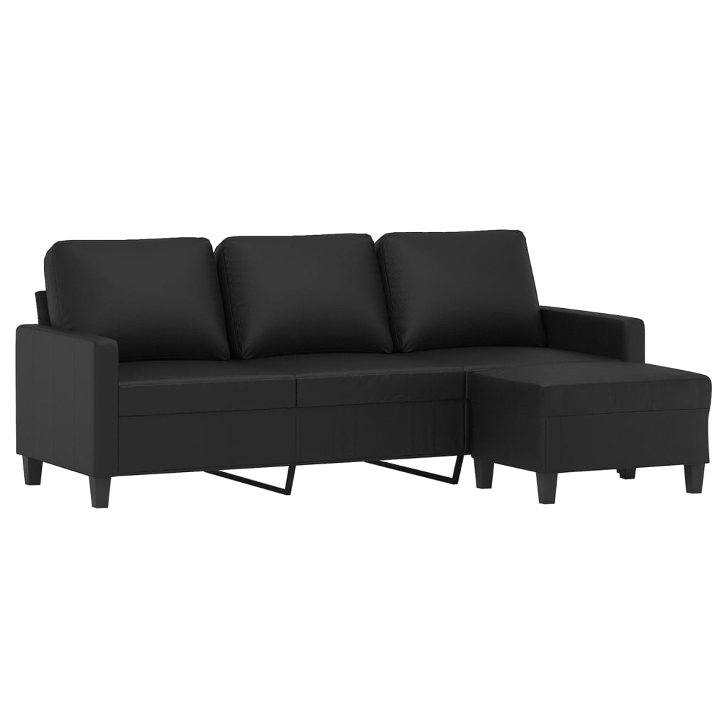 vidaXL Trivietė sofa su pakoja, juodos spalvos, 180cm, dirbtinė oda