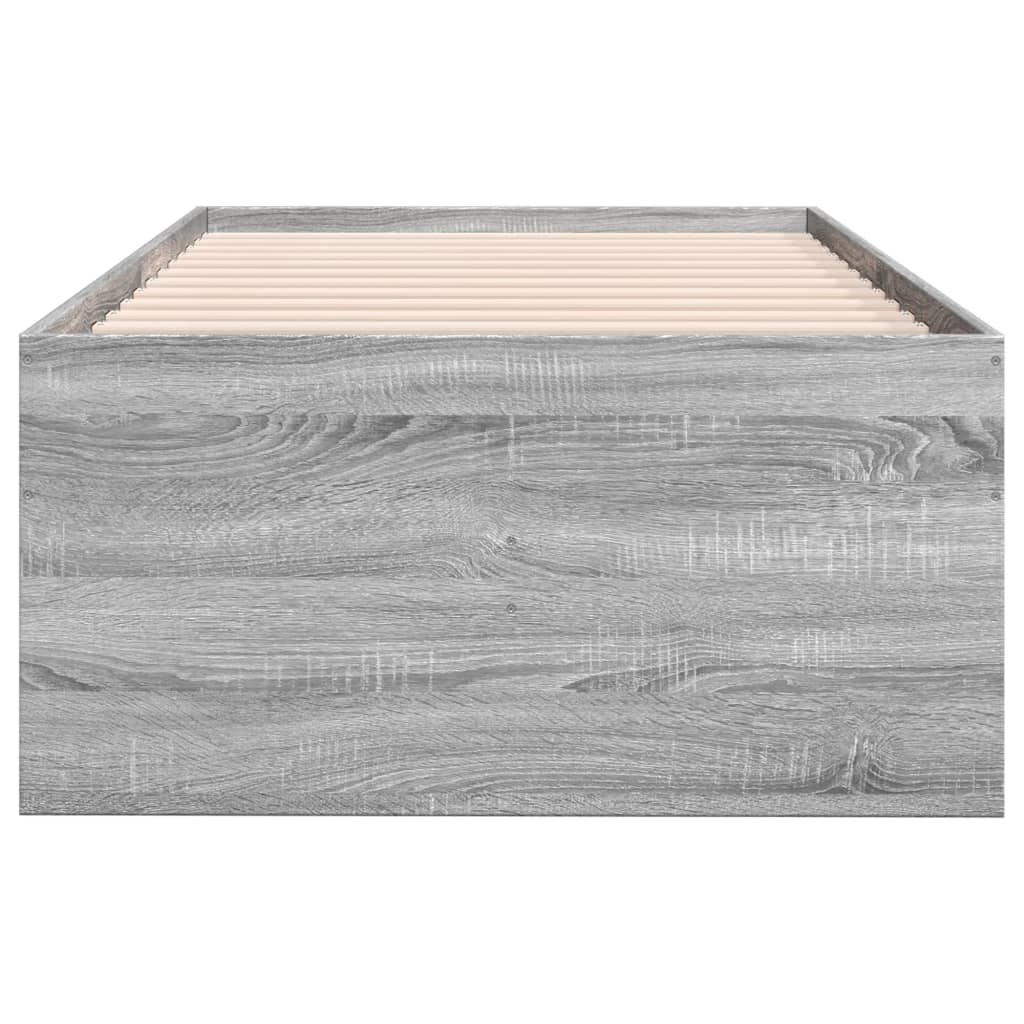 vidaXL Lova su stalčiais, pilka ąžuolo, 90x200cm, apdirbta mediena
