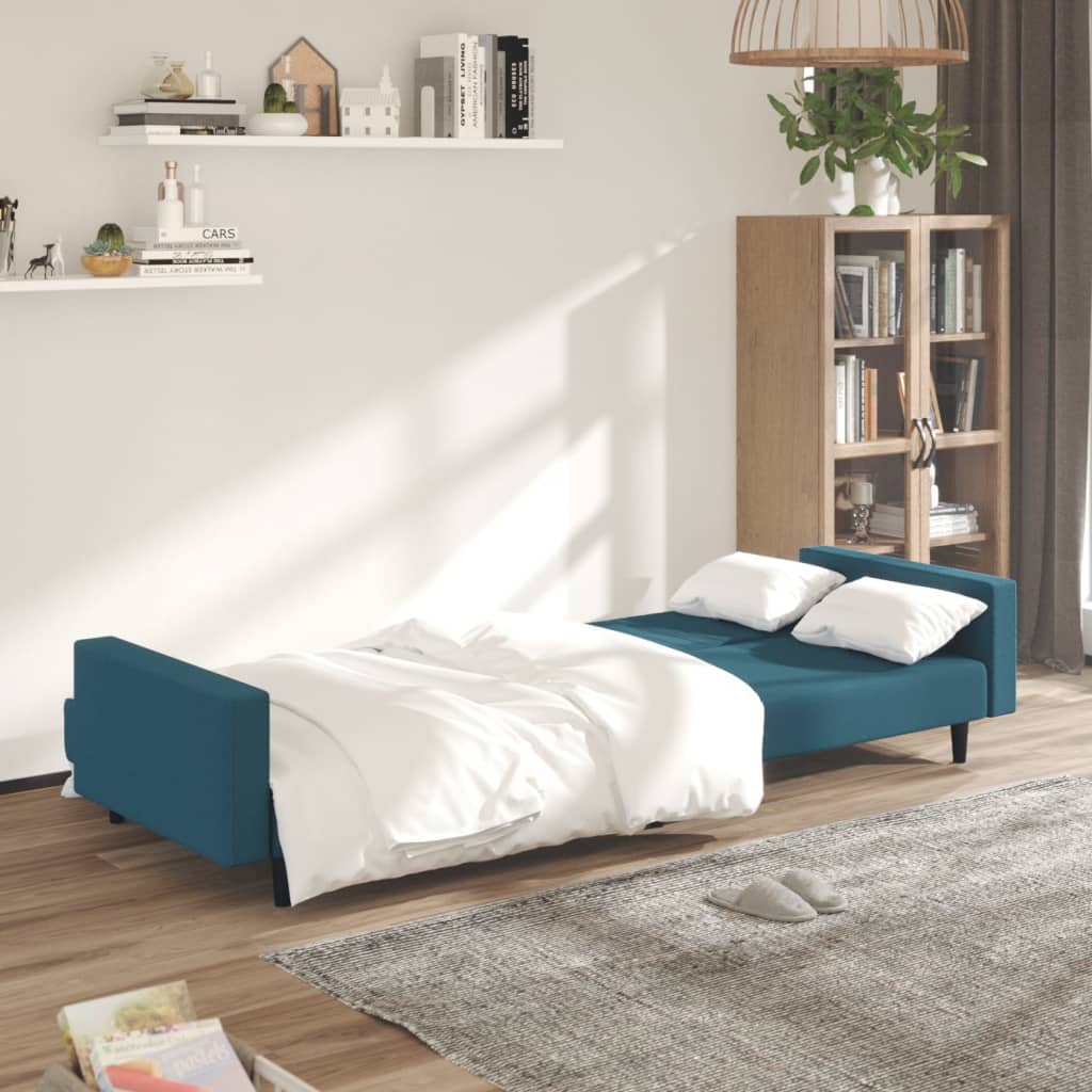 vidaXL Dvivietė sofa-lova, mėlynos spalvos, aksomas