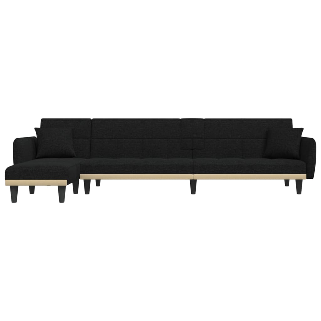 vidaXL L formos sofa-lova, juodos spalvos, 275x140x70cm, audinys