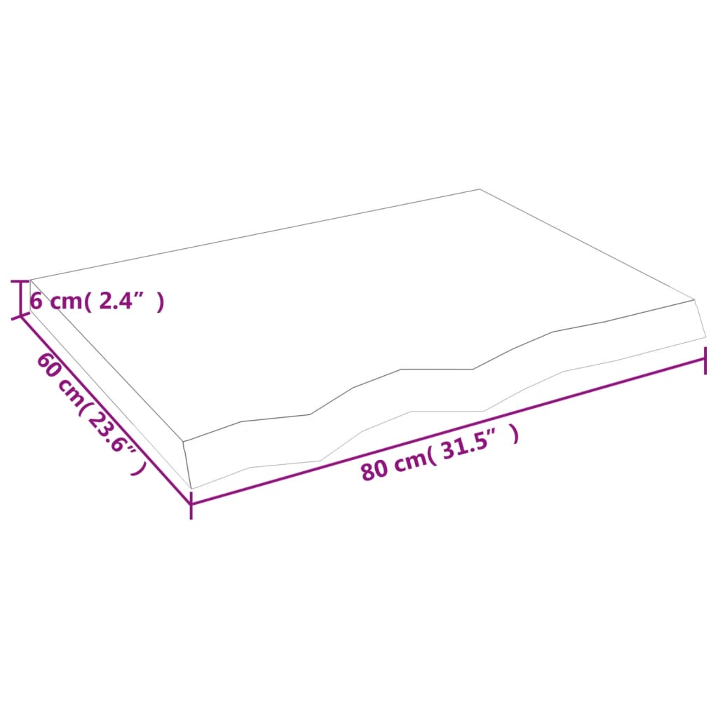 vidaXL Stalviršis, 80x60x(2-6)cm, neapdorotas ąžuolo medienos masyvas