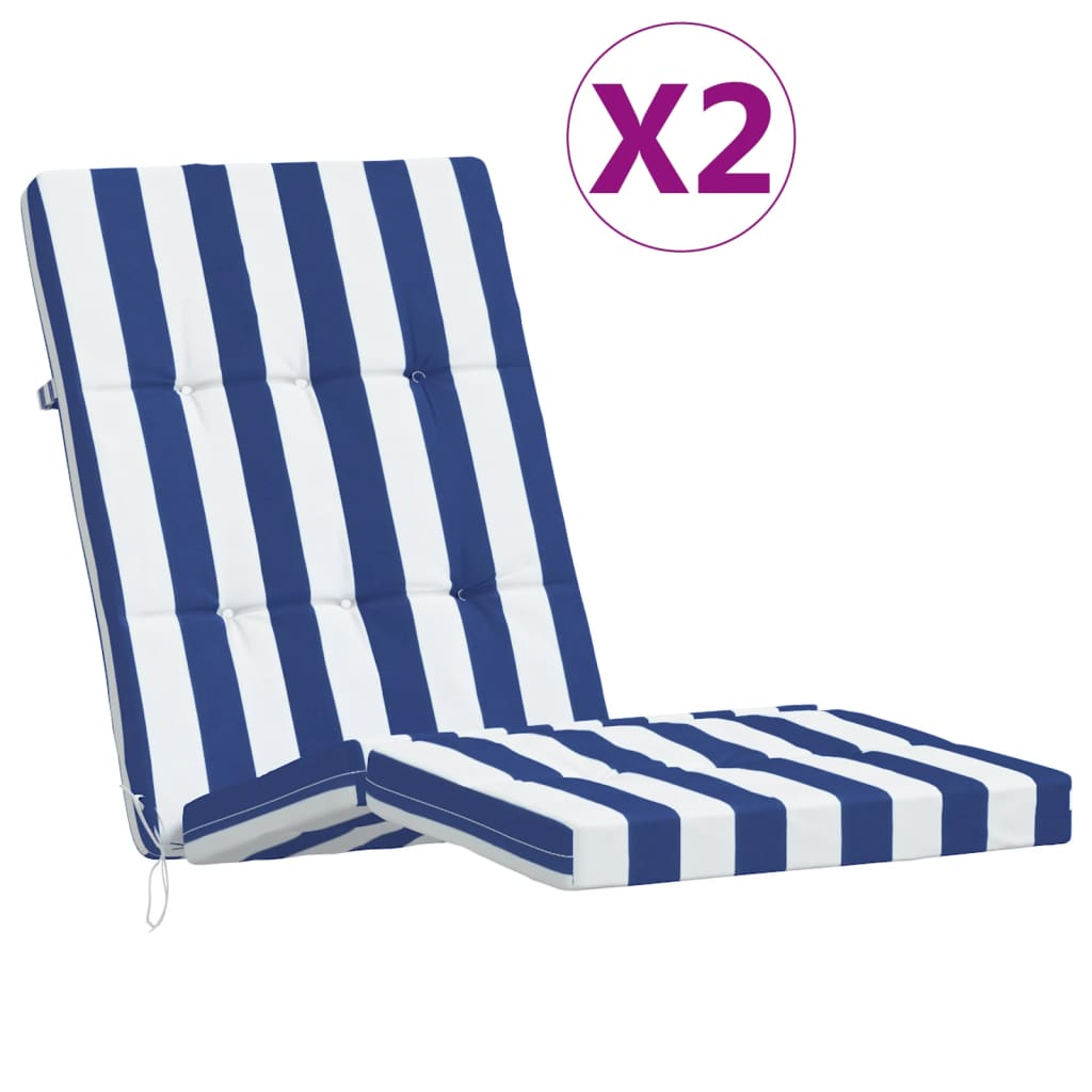 vidaXL Terasos kėdės pagalvėlės, 2vnt., mėlynos/baltos, audinys