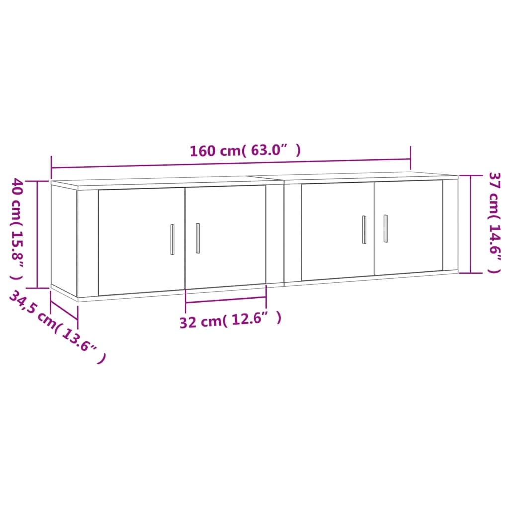 vidaXL Sieninės TV spintelės, 2vnt., betono pilkos, 80x34,5x40cm