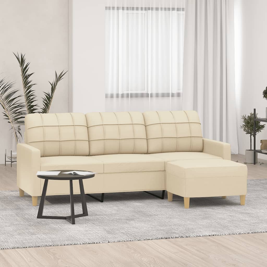 vidaXL Trivietė sofa su pakoja, kreminės spalvos, 180cm, audinys