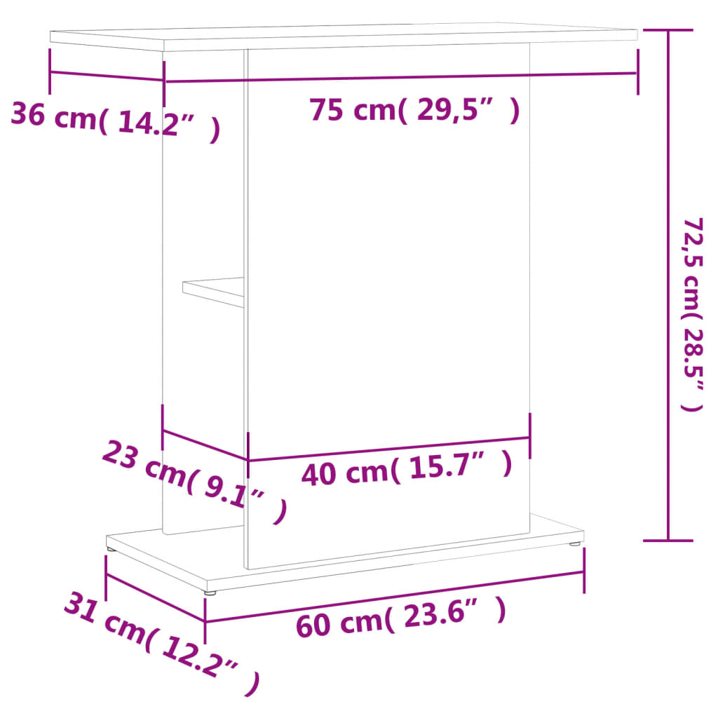 vidaXL Akvariumo stovas, betono pilkas, 75x36x72,5 cm, mediena