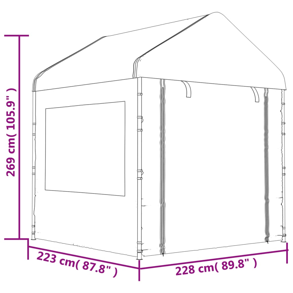 vidaXL Pavėsinė su stogu, balta, 17,84x2,28x2,69m, polietilenas