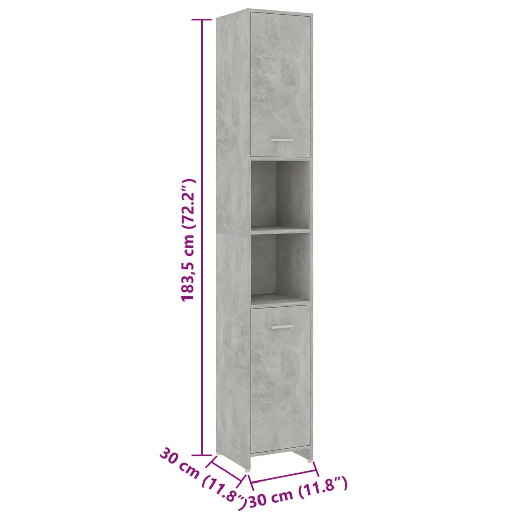 vidaXL Vonios kambario baldų komplektas, 4 dalių, betono pilkas