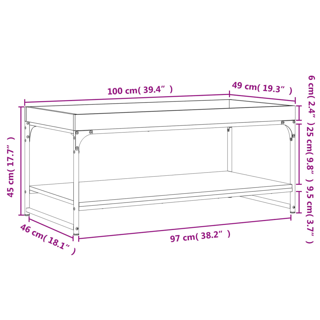 vidaXL Kavos staliukas, juodas, 100x49x45cm, apdirbta mediena