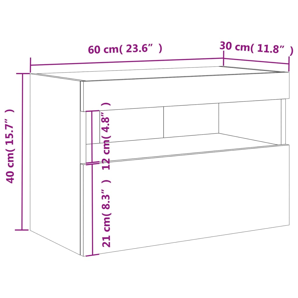 vidaXL Sieninė TV spintelė su LED lemputėmis, juoda, 60x30x40cm