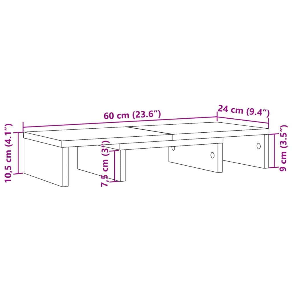 vidaXL Monitoriaus stovas, dūminio ąžuolo, 60x24x10,5cm, mediena