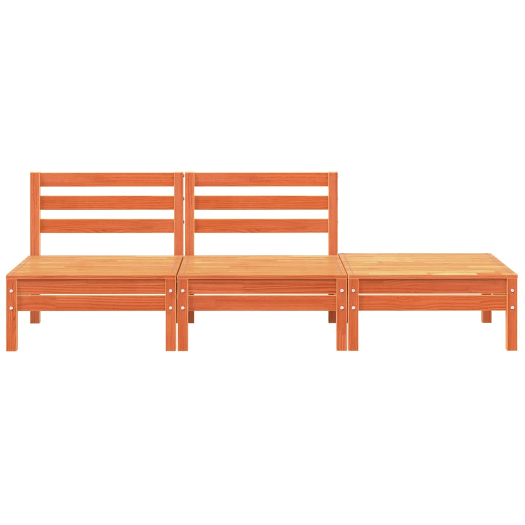 vidaXL Trivietė sodo sofa, vaško ruda, pušies medienos masyvas