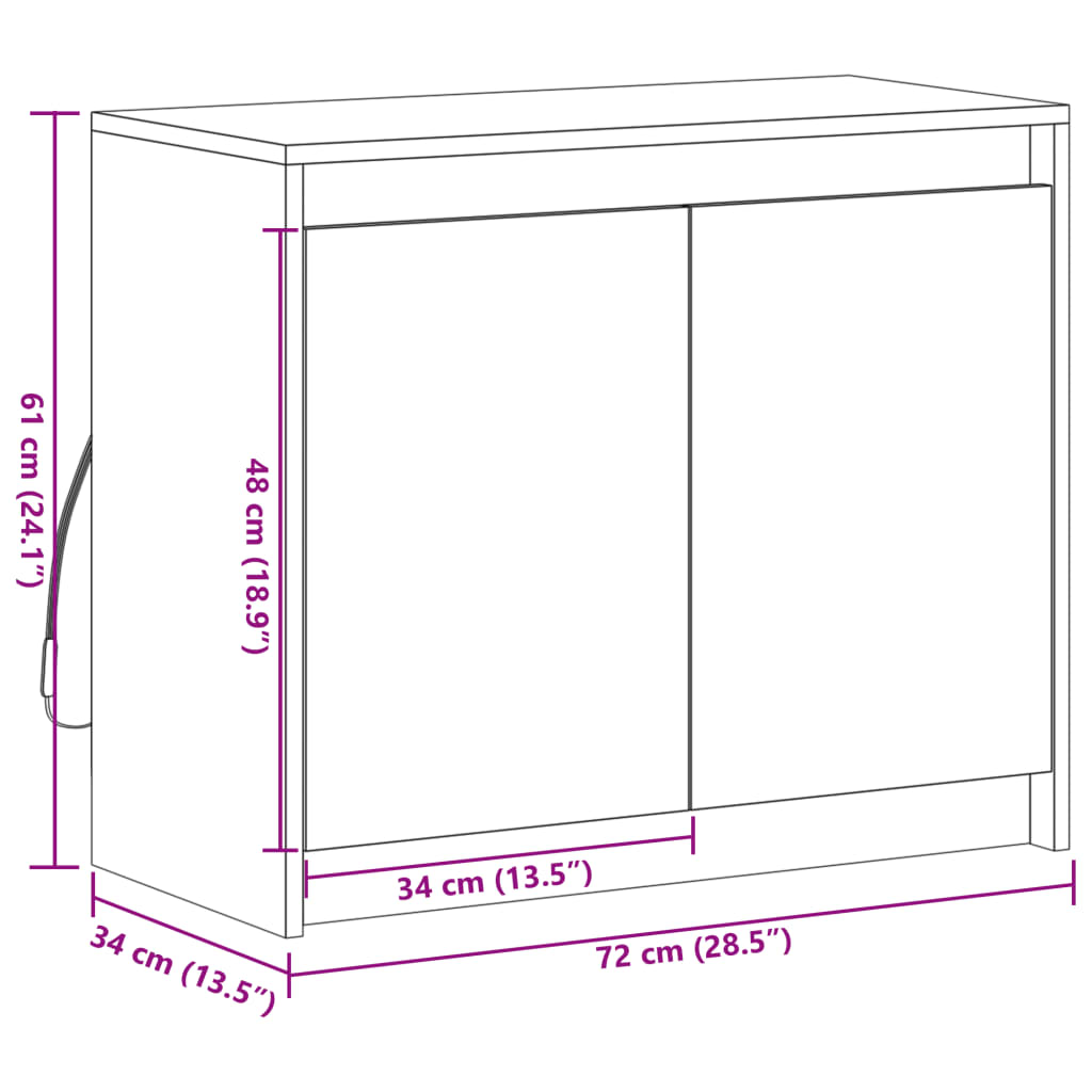 vidaXL Šoninė spintelė su LED, dūminio ąžuolo, 72x34x61cm, mediena