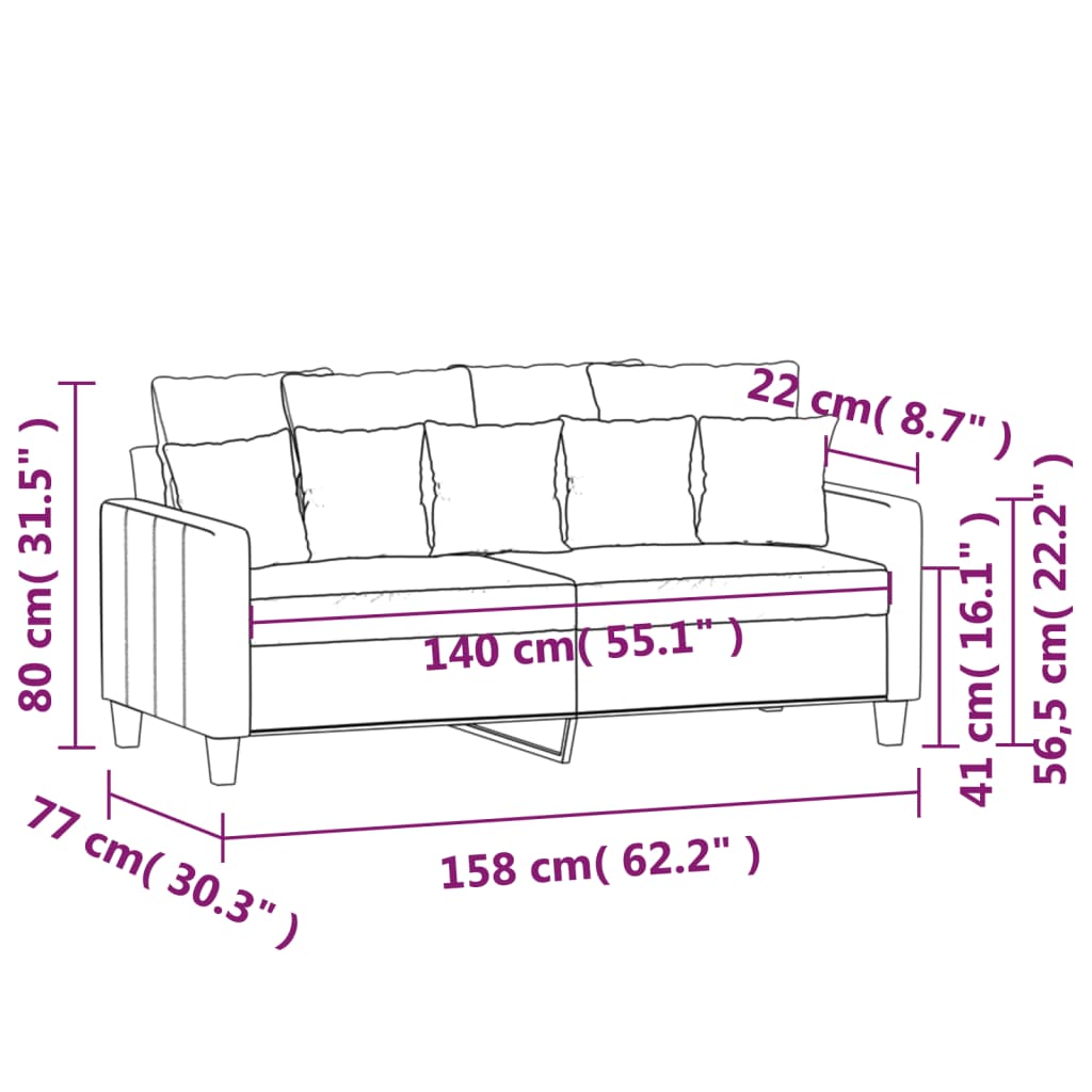 vidaXL Dvivietė sofa, tamsiai pilkos spalvos, 140cm, audinys