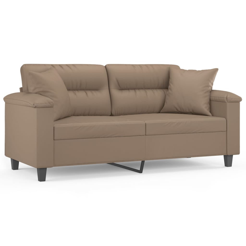 vidaXL Dvivietė sofa su pagalvėlėmis, kapučino, 140cm, dirbtinė oda