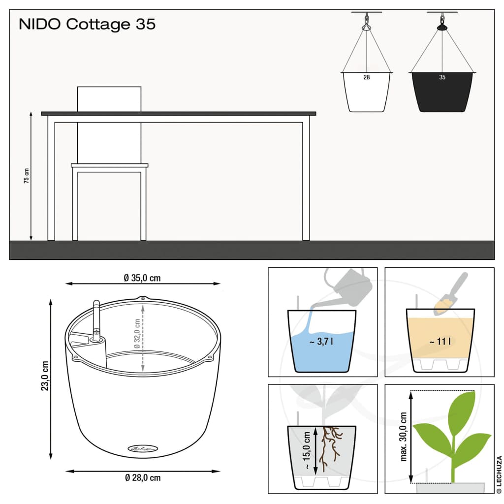 LECHUZA Pakabinamas vazonas NIDO Cottage 35 ALL-IN-ONE, smėlio rudas