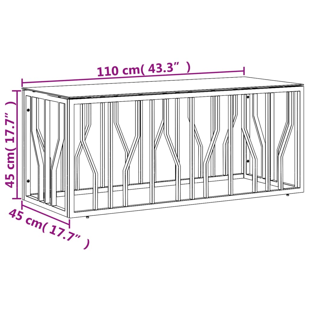 vidaXL Kavos staliukas, 110x45x45cm, nerūdijantis plienas ir stiklas