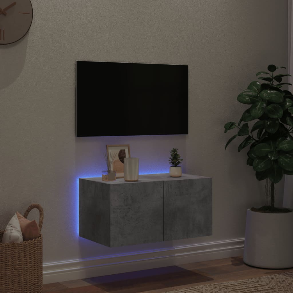 vidaXL Sieninė TV spintelė su LED lemputėmis, betono pilka, 60x35x31cm